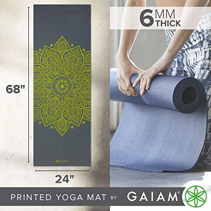 Gaiam Premium Printed Yogamatte, 6 mm Dicke mit Mandala-Design, latexfrei – Bild 2