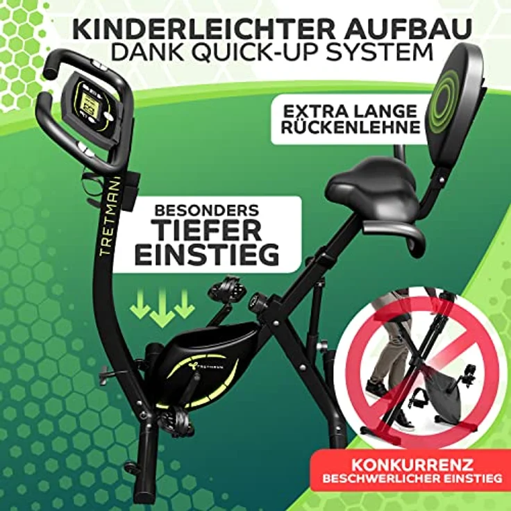 TRETMANN Tretmann NEU 3in1 Heimtrainer Fahrrad klappbar -extra komfortabel& leise- [SoftFoam] DEKRA geprüft - mit tiefem Einstieg Hometrainer Fahrrad Ergometer klappbar – Bild 5