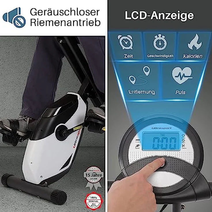 Ultrasport F-Bike Heavy, Fahrradtrainer, Fitnessfahrrad LCD Trainingscomputer, Klappbarer Hometrainer, Max. Benutzergwicht 130kg, Pulsmessung, 8 Widerstandsstufen, Handtuchhalterung, Matt schwarz – Bild 3