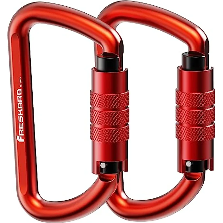 FresKaro 3inch Auto-Lock Aluminium Karabiner mit Twist Lock, Gewichtsklasse 1224kg, für Hängematten, Yoga Swing, Camping und Schlüsselbund, rot