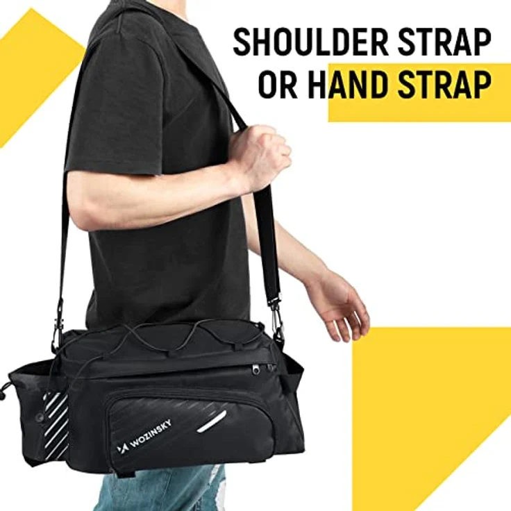 Wozinsky Bike Pannier Rack Bag WBB22BK, 9L mit Schultergurt und Regenschutz, schwarz – Bild 4