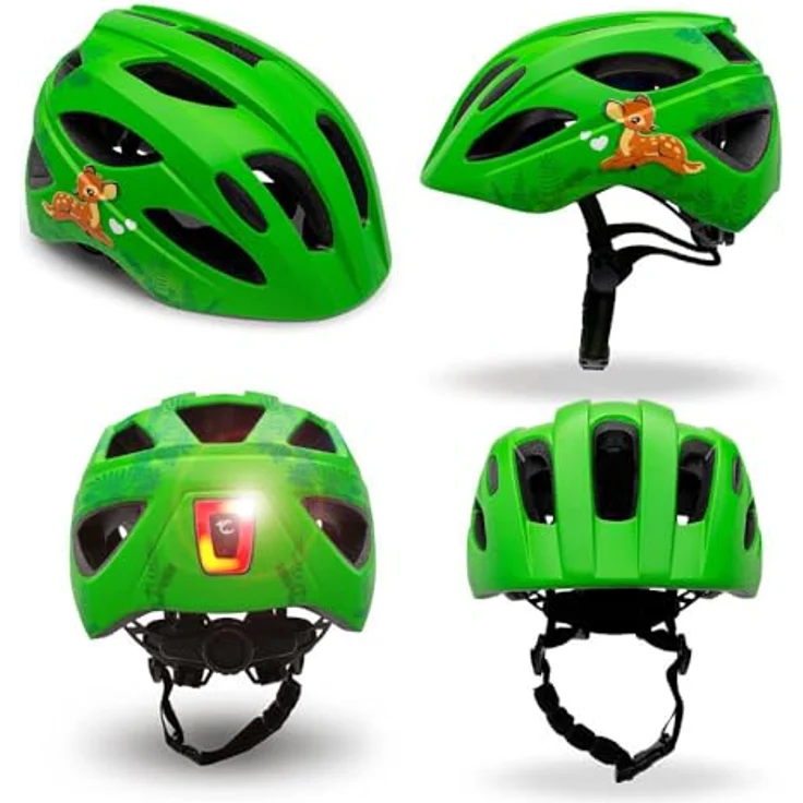 Crazy Safety Cool Cute Kinderfahrradhelm für 6-12 Jahre, Hübsches Grün, EN1078, mit USB-LED-Licht und 15 Belüftungsöffnungen – Bild 2