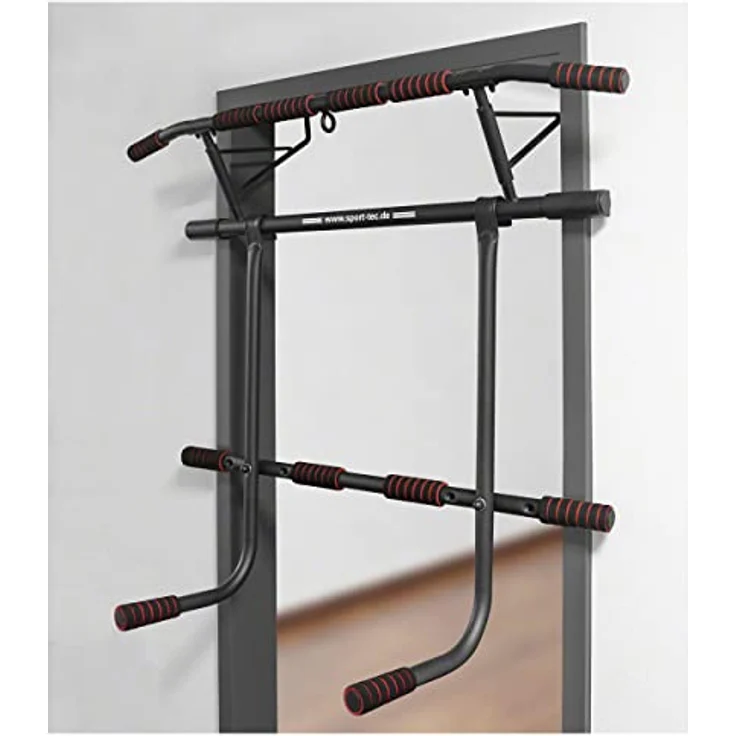 Sport-Tec Dip-Station für Türreck Klimmzugstange, klappbar mit 6 gepolsterten Griffen, stabile Verankerung, Maße 100x75 cm – Bild 2