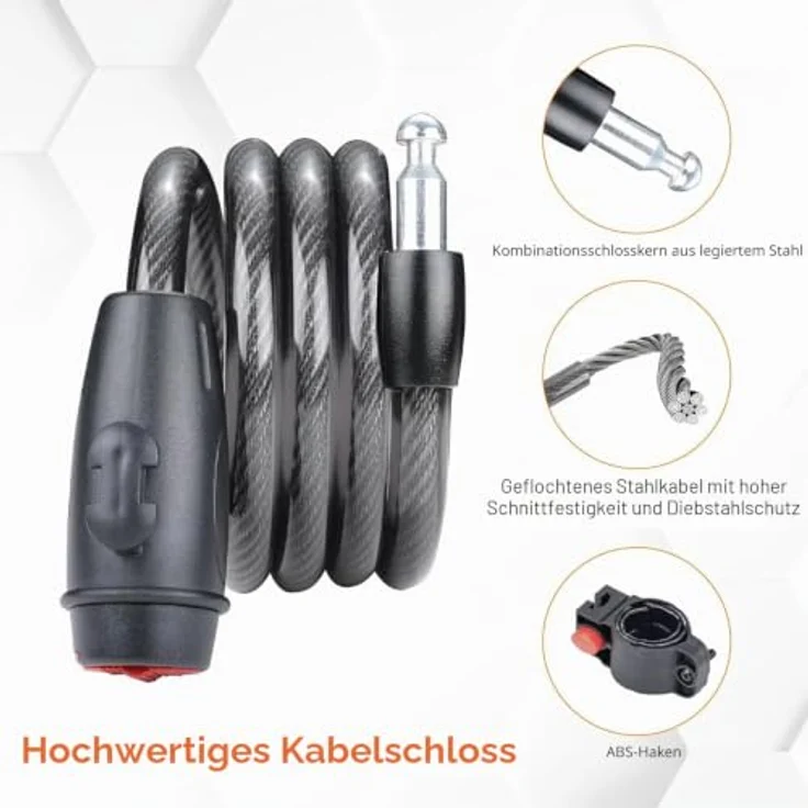 GRIFEMA Fahrradschloss 120cm/12mm, hohes Sicherheitsniveau, Anti-Diebstahl Kettenschloss mit 2 Schlüsseln und Halterung, Schwarz – Bild 5