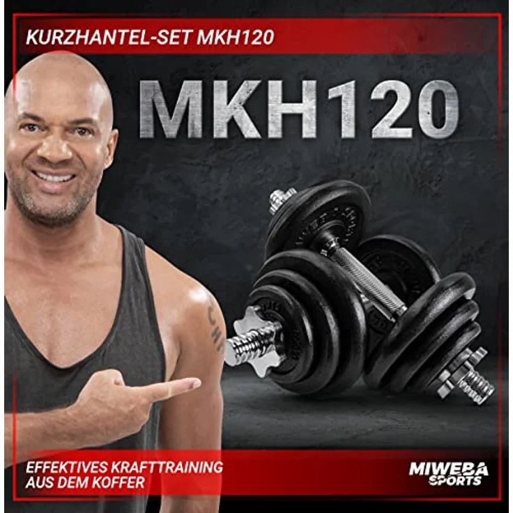 Miweba Sports Hantelset MKH120 | 20kg - 𝐏𝐫𝐨𝐟𝐢 Hanteln mit Koffer - Frauen und Männer - Hantel Set - Hantelkoffer - Kurzhanteln - Gusseisen Hantelscheiben - Ergonomischer Griff - Einzelhanteln – Bild 2