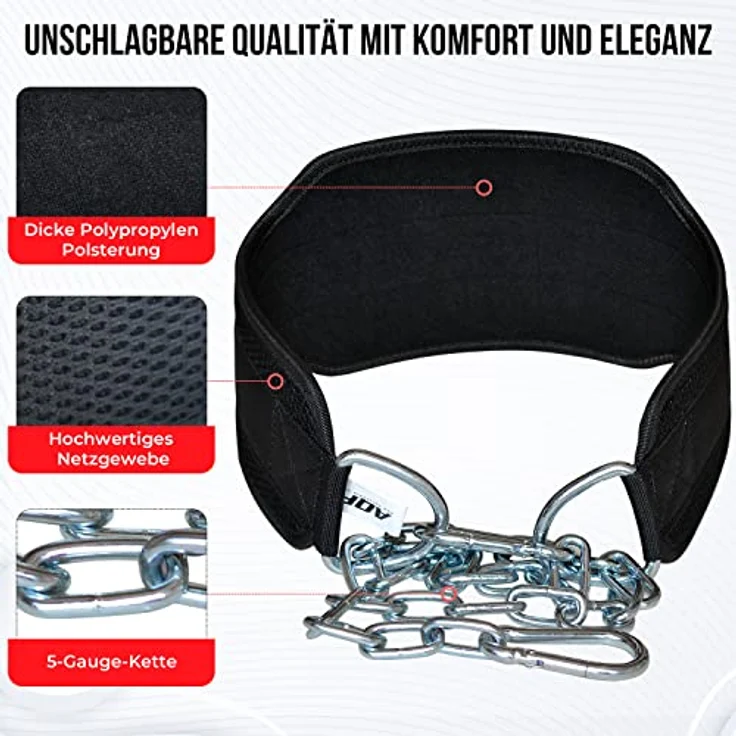 AQF Dip Gürtel Mit Stahlkette, Neopren Fitness Gewichthebergürtel, Gewichtsgürtel, Bodybuilding Dip Belt, Dipgürtel Kraftraining Gürtel Dips Herren Damen (Schwarz) – Bild 4