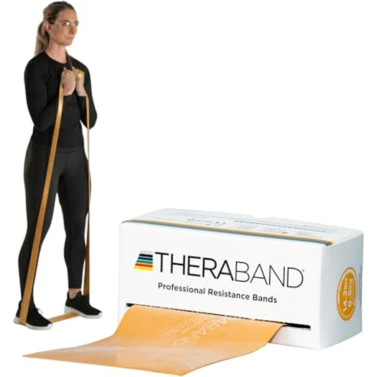 THERABAND Widerstandsband 5.5m, Beige (Sehr Leicht) - Latex-Fitnessband für Anfänger, Physiotherapie & Reha – Bild 1