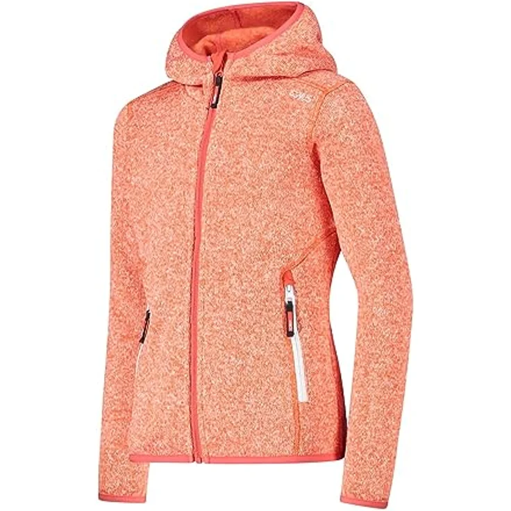 CMP Kid G Jacket Fix Hood, Skijacke mit elastischen Bündchen und zwei Reißverschlusstaschen, Farbe Campari-Bianco, Größe 152 – Bild 3