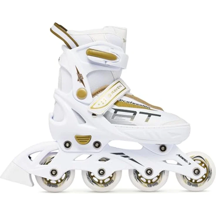 RAVEN Profession Inlineskates, verstellbar 2in1 für Kinder und Erwachsene, White/Gold, Größe 38-42 (25cm-27,5cm) mit Komfort- und Sicherheitsfeatures – Bild 1