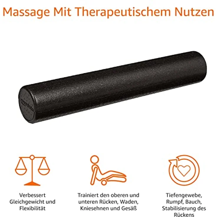 Amazon Basics Hochdichte Schaumstoffrolle, rund - 90 cm, Schwarz, ideal für Gleichgewichtstraining und Rehabilitationsübungen – Bild 5