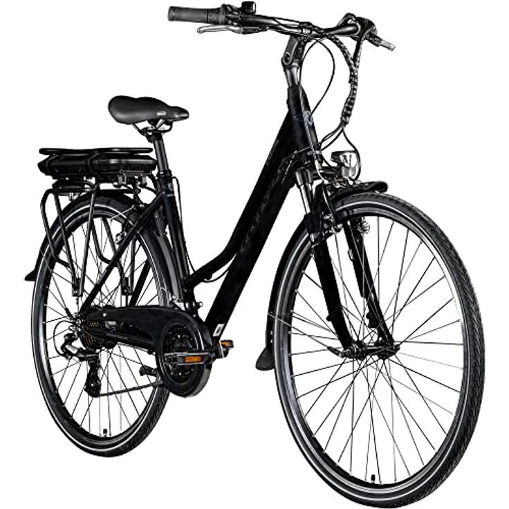 ZÜNDAPP Z802 E Bike Trekking 155-185 cm, 21 Gänge, bis 115 km, 28 Zoll Elektrofahrrad mit Beleuchtung und LED Display, Ebike Trekkingrad (schwarz/grau, 48 cm)