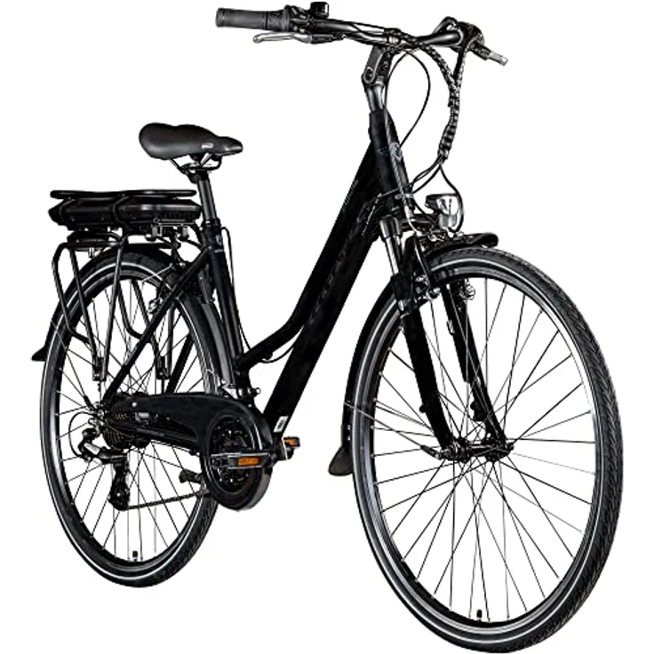 ZÜNDAPP Z802 E Bike Trekking 155-185 cm, 21 Gänge, bis 115 km, 28 Zoll Elektrofahrrad mit Beleuchtung und LED Display, Ebike Trekkingrad (schwarz/grau, 48 cm) – Bild 1