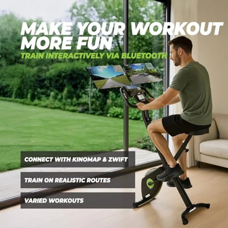 VirtuFit XB100i Klappbarer Heimtrainer, Ergometer mit höhenverstellbarem Sattel, Pulssensoren, Multifunktionsdisplay und Transportrollen – Bild 4