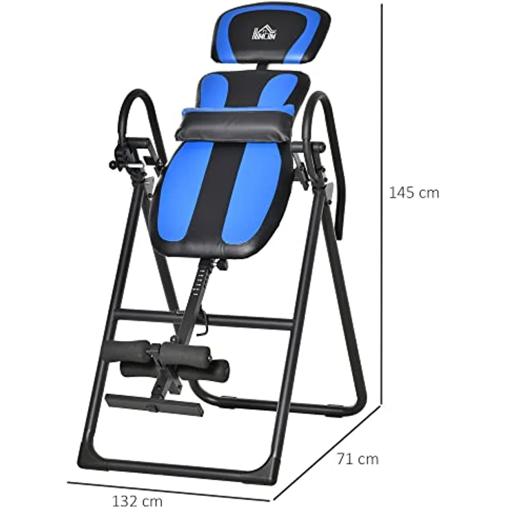 HOMCOM Inversionsbank klappbarer Schwerkrafttrainer mit zwei beweglichen Rädern eingestellt Rückenpolster Metall ABS Schwarz+Blau 132 x 71 x 145 cm – Bild 5