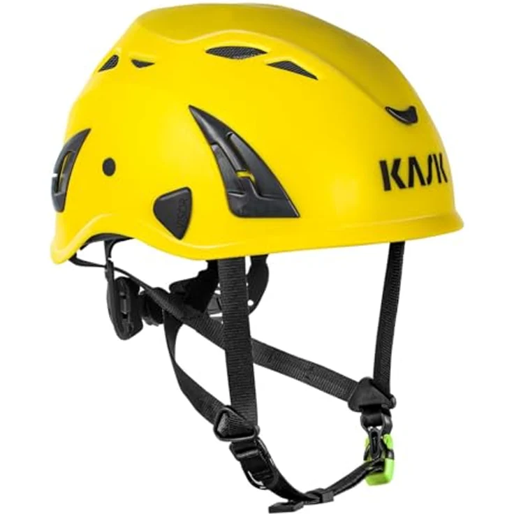 KASK Superplasma PL Schutzhelm, Kletterhelm nach EN 12492, Gr. 51-62 cm, einstellbar, gelb mit 10 Belüftungsschlitzen und integrierter Lampenhalterung – Bild 1