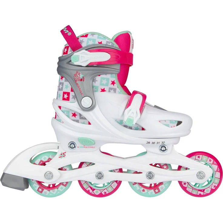 Nijdam inline-Skates SK8 Star 82A, verstellbare Kinder-Skates in weiß/fuchsia, Größe 33-36