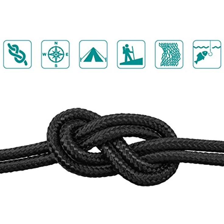 Navaris Allzweck Outdoorseil, 15m Polypropylenseil mit 9mm Durchmesser und 483 kg Bruchlast, schwarz - ideal zum Zelten, Trekking, Angeln, Segeln und Basteln – Bild 4