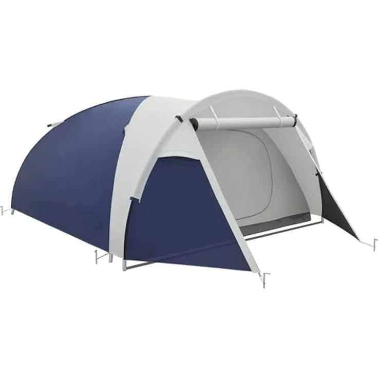 Outsunny Campingzelt Tunnelzelt für 4 Personen, Pop Up Zelt mit UV Schutz, 2000mm Wasserabweisend, inkl. Tragetasche und Lichthaken, Dunkelblau – Bild 1