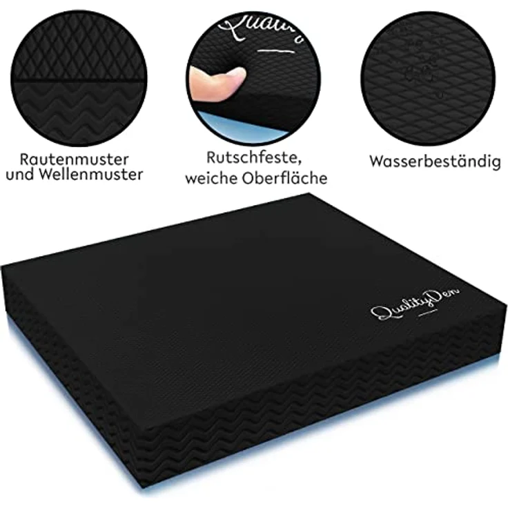 Quality Den Balance Pad, Rutschfester Weichschaum, Balancekissen für Stabilität und Koordination - Hilft, die Tiefenmuskulatur zu Stärken - Inklusive e-Übungshandbuch (40x34x5 cm, Schwarz) – Bild 2