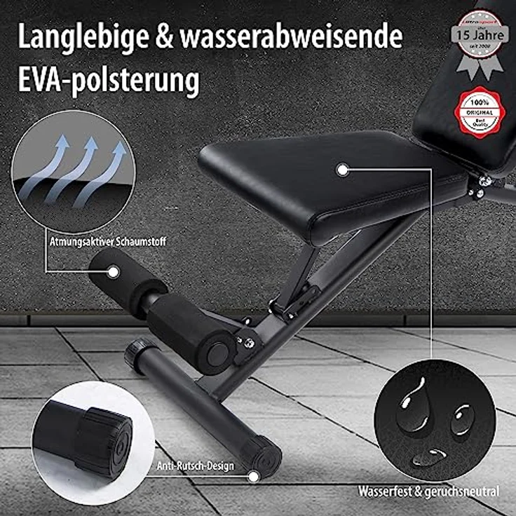 Ultrasport Universal-Hantelbank, Trainingsbank klappbar und belastbar bis 500 kg, vielseitig zuhause einsetzbar als Fitnessbank oder Bauchmuskeltrainer und bei Nichtgebrauch schmal zusammenklappbar – Bild 4