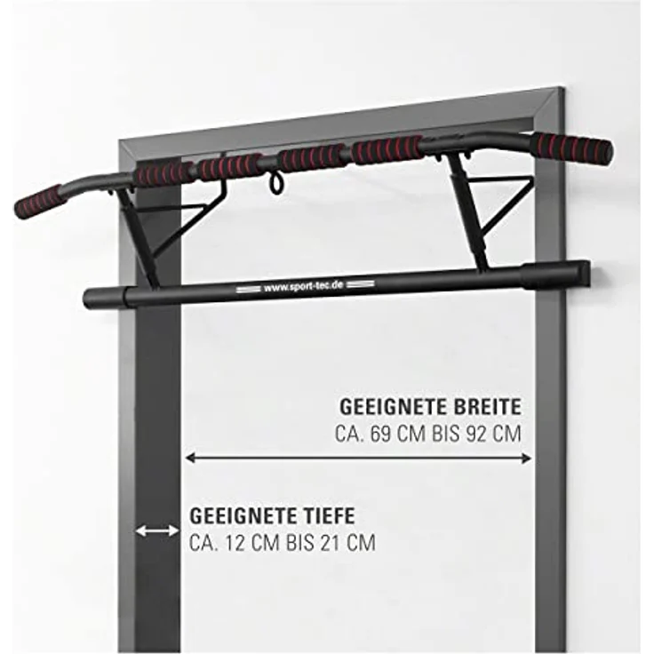 Sport-Tec Türreck Klimmzugstange klappbar, 117x28 cm, inkl. 2 Power Ropes und 2 Karabinerhaken, 6 gepolsterte Griffe – Bild 4