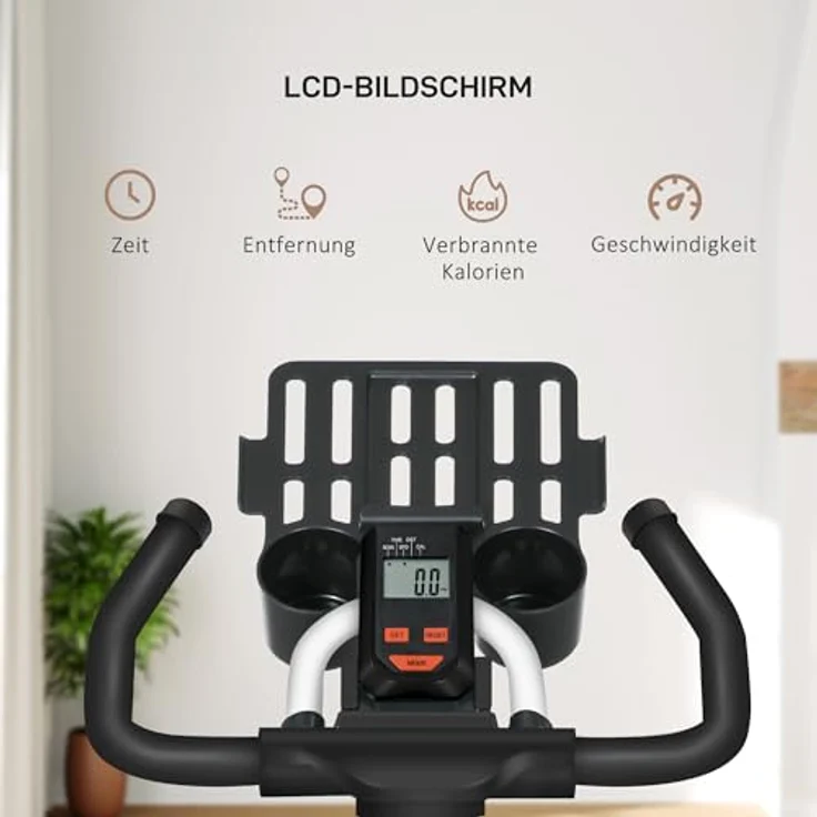 HOMCOM Heimtrainer Fahrrad Hometrainer Fahrrad mit LCD-Display, verstellbarem Sitz, Rollen, Indoor Fitnessbike mit Becherhalter für Zuhause, Stahl, weiß – Bild 3