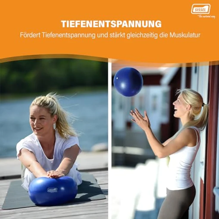 Sissel® Pilates Soft Ball blau | 22 cm | PVC phtalatfrei & latexfrei | Für Tiefenentspannung & Muskulatur-Kräftigung | 155 kg Belastbarkeit | Inklusive Übungsanleitung - Preisvergleich – Bild 4