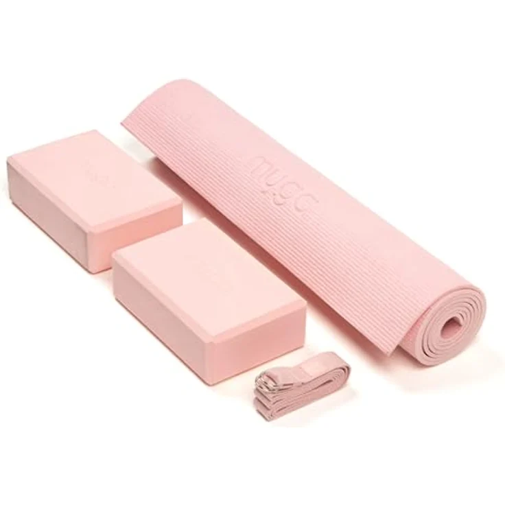 Myga Yoga Starter Set, rutschfestes Einsteigerset in Rosa mit Yogamatte, 2 Yogablöcken & Gurt, ideal für Anfänger & Reisen – Bild 1