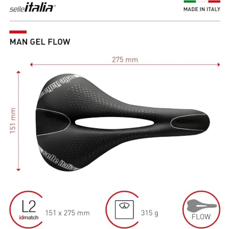 Selle Italia Man Gel Flow Fahrradsattel, anatomische Form und Shock Absorber System, schwarz, L2 – Bild 4