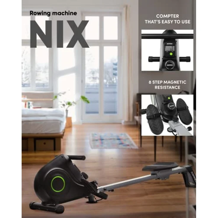Zipro Nix Rudergerät klappbar für zuhause,leises & wartungsfreies Magnetbremssystem, Heim-Magnetfahrrad, kugelgelagerter Rudersitz, Trainingscomputer, schwarz, 6299217 – Bild 3