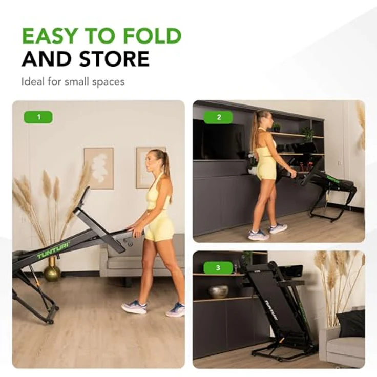 Tunturi Cardio Fit T50 Laufband - Walking Pad mit 44 Programmen, klappbar und kompakt, 0,8 bis 16,0 km/h, große Lauffläche 130 × 45 cm, automatische Steigung 15 Stufen, LED-Display, Fitnessgerät für Zuhause – Bild 3