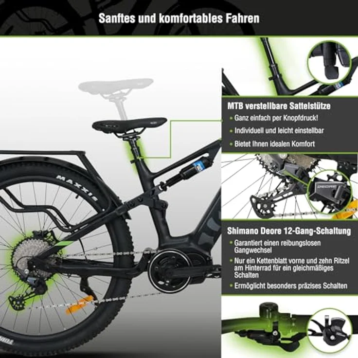 SachsenRAD E-SUV M5T Centro, E-Bike 29 Zoll mit Mittelmotor 110Nm, 12 Gang, bis 180 km Reichweite, Vorder- und Hinterfederung, Find My, Gepäckträger und Schutzblech – Bild 5