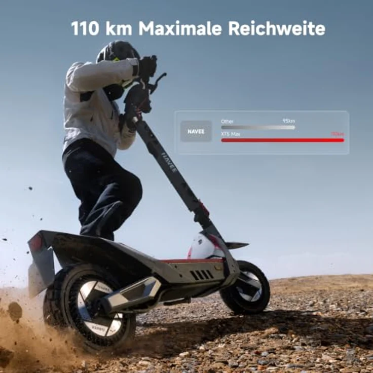 NAVEE XT5 MAX E-Scooter, 700 W, 899 Wh, bis zu 110 km Reichweite, klassischer Roller in Schwarz, Grau oder Rot, 50 km/h, deutsche Straßenzulassung, 35,6 kg, versandkostenfrei – Bild 4