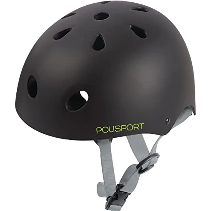 POLISPORT Urban Radical Graffiti Kinderfahrradhelm, verstellbar (53-55 cm), CE-zertifiziert, schwarz matt/grün, leicht und sicher für Radfahren und Skaten