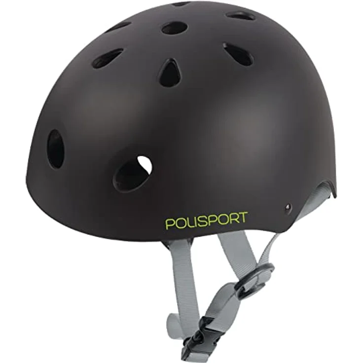 POLISPORT Urban Radical Graffiti Kinderfahrradhelm, verstellbar (53-55 cm), CE-zertifiziert, schwarz matt/grün, leicht und sicher für Radfahren und Skaten – Bild 1