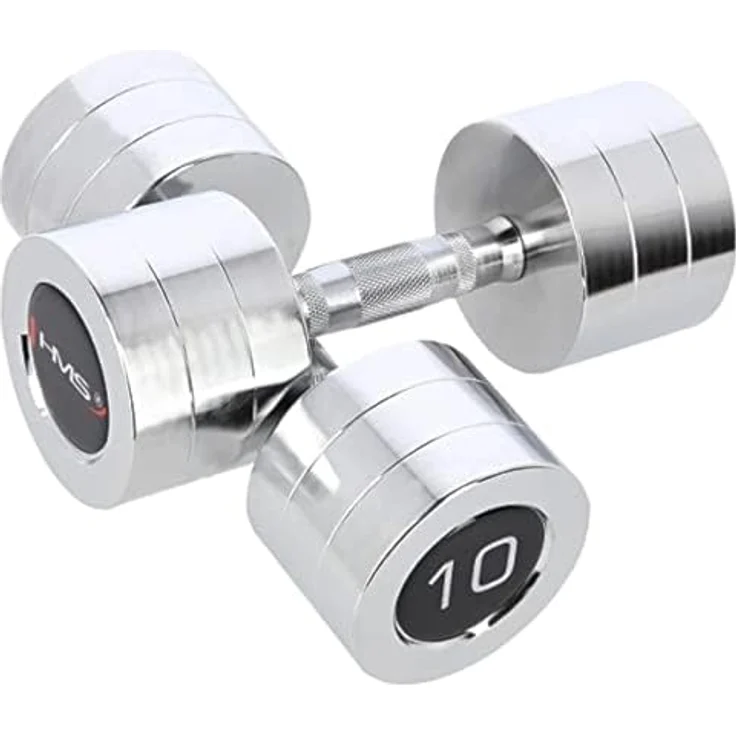 HMS Chrome dumbbells 2x10 kg HMS CHD10, Verchromter Stahl, rauer Griff, 27 mm Durchmesser – Bild 1