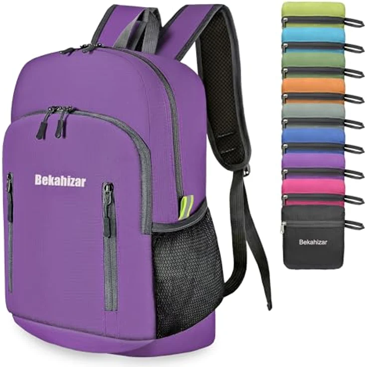 Bekahizar Faltbarer Rucksack 20L, Leichter Outdoor-Wanderrucksack mit Wasserabweisendem Nylon, lila – Bild 1