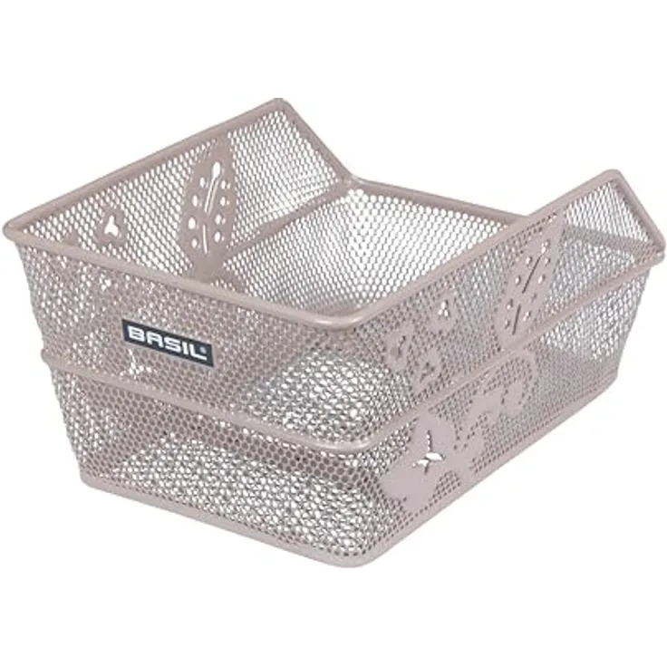 Basil Cento Flower Kinder-Fahrradkorb, stabiler Stahlkorb für Hinterrad, fest montierbar, 31×21×9 cm, metallfarbig
