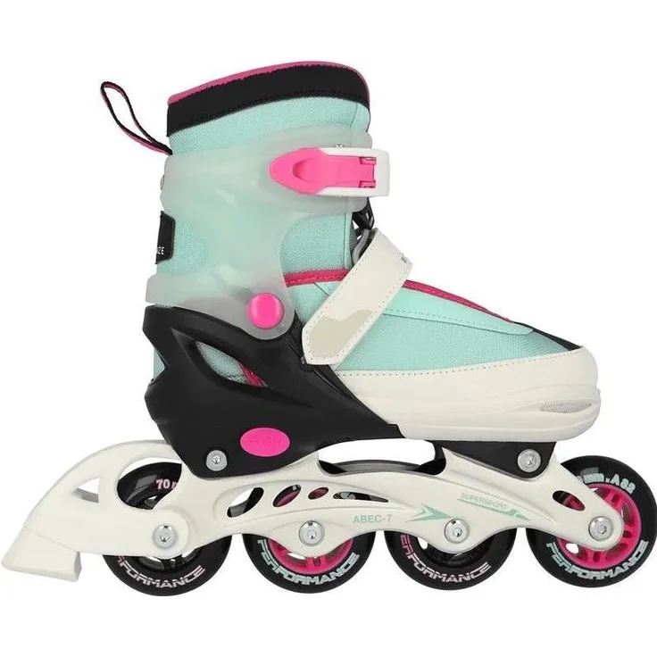 Witeblaze XOOM 2 GIRL Inline Skates, größenverstellbar in Türkis, Weiß und Pink, Aluminium-Schiene, für Kinder Größe 30-33