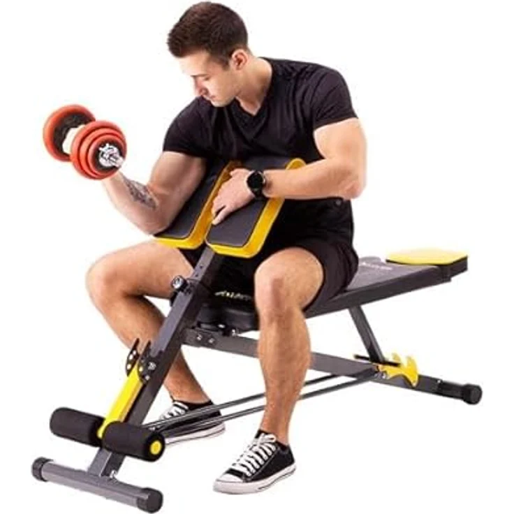HMS Premium LSR8311, Bank mit Hyperextension und Stütze, max. Belastbarkeit 160 kg, verstellbarer Sitz, schwarz/gelb – Bild 2