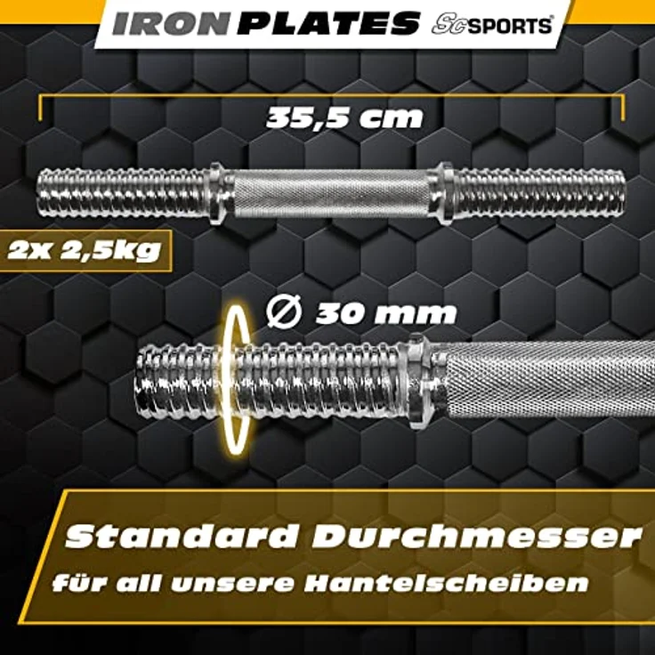 ScSPORTS® Kurzhanteln - 2er Set, 20 kg, mit Koffer, inkl. 8 Gewichte (4 x 2,5kg und 4 x 1,25kg), ⌀ 30/31 mm, Gusseisen, Sternverschlüsse - Kurzhantelset, Hantelset, Kurzhantel, Home Gym, Fitness – Bild 4