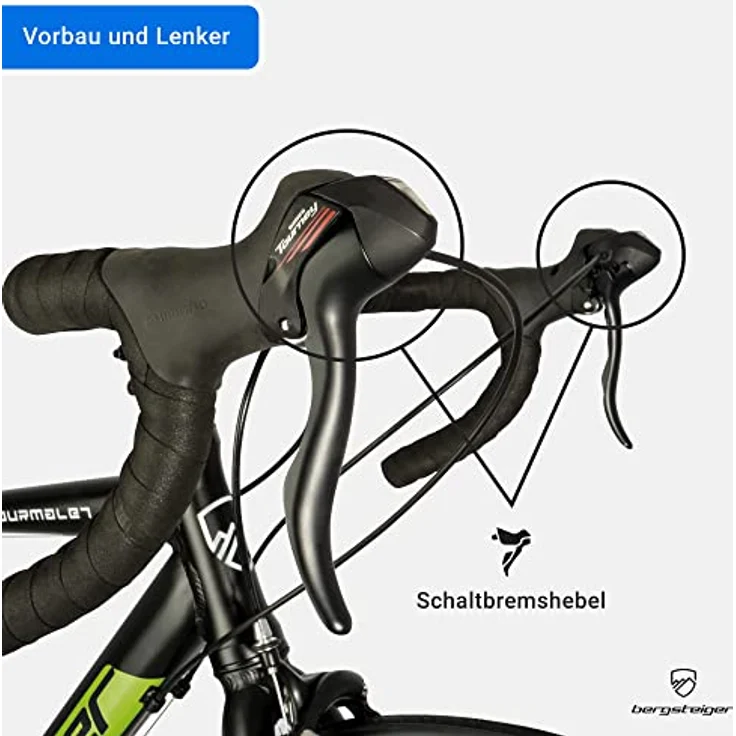 Bergsteiger Tourmalet 28 Zoll Rennrad, Aluminium Gravelbike mit Shimano 14 Gang-Schaltung, Gewicht nur 11 kg, für Herren & Damen ab 170 cm, mattes Schwarz. – Bild 4