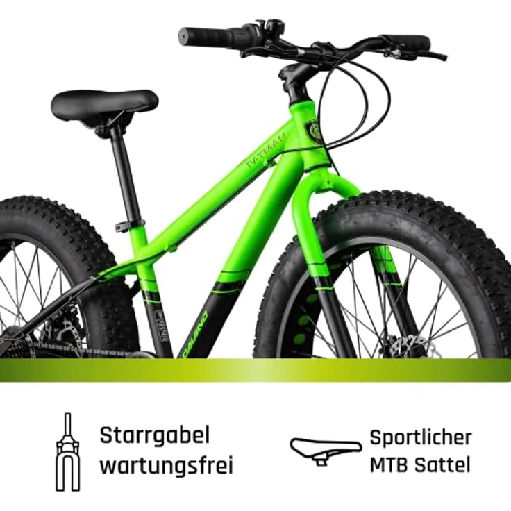 Galano Fatman 4.0, 24 Zoll Fatbike für Jugendliche mit 7 Gängen, schwarz/neongrün – Bild 4
