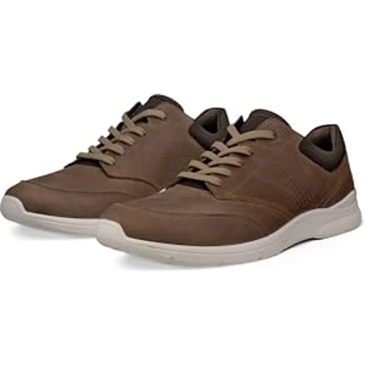 Ecco Irving Lace Sneakers, Herrenschuhe aus hellbraunem Nubuckleder mit herausnehmbarem Fußbett und flexibler PU-Sohle – Bild 7