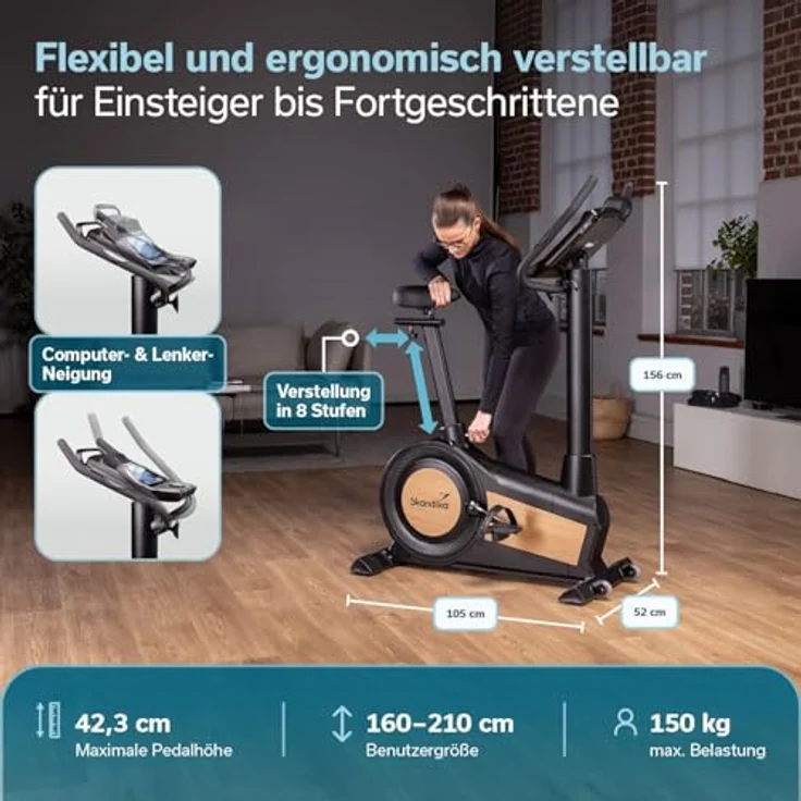 Skandika Cykling P15 Ergometer, Indoor Bike mit LCD Touch Display, 28 Programme, 32 Stufen Magnetbremse, Kinomap App kompatibel, bis 150 kg – Bild 5