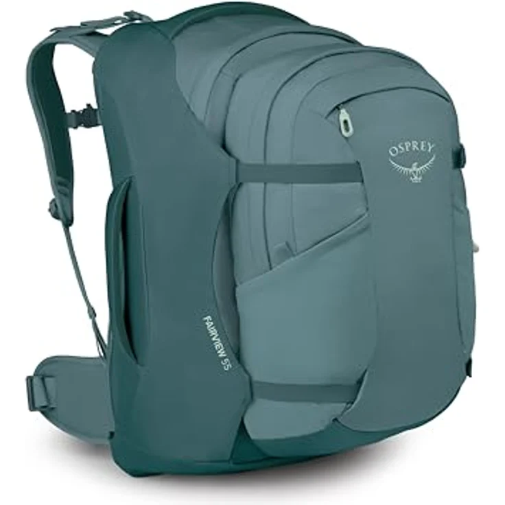Osprey Fairview 55, leichter Wanderrucksack mit abnehmbarem Tagesrucksack, Cascade Blue-Torrent Blue – Bild 1