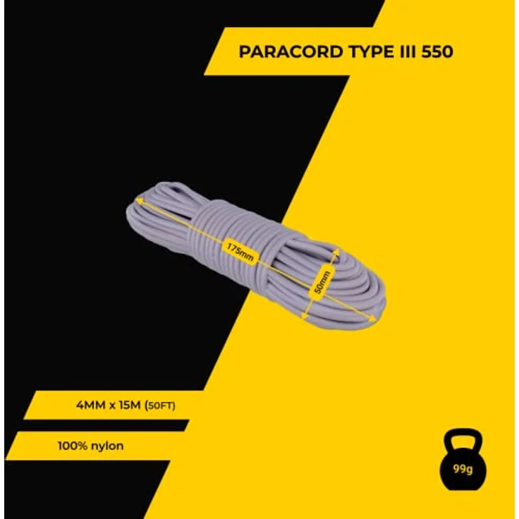 EdcX Paracord 550 Typ III, 4 mm Nylonseil in Shark, 15 m | Ideal für Basteln, Camping und Outdoor-Aktivitäten – Bild 3