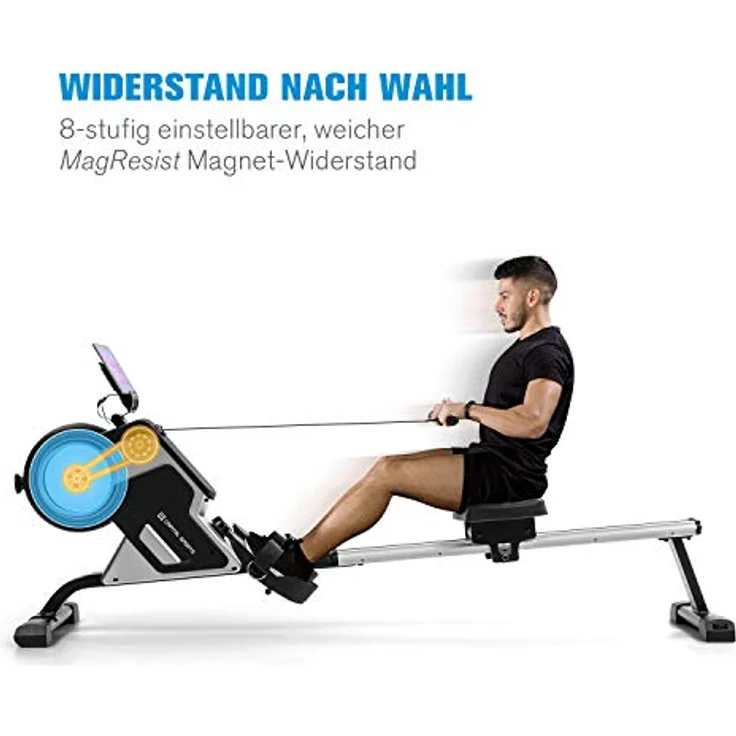CAPITAL SPORTS Rudergerät, Rudermaschine mit 105cm Alu-Gleitbahn, 8-Stufigem Magnetwiderstand, Klappbar, Schwarz – Bild 2
