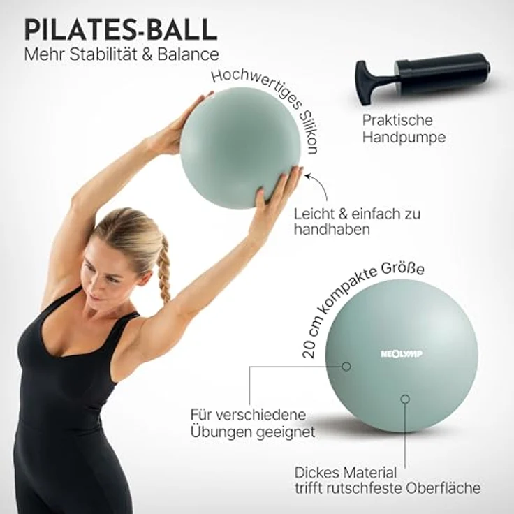 NEOLYMP Pilatesball 20 cm, rutschfester Mini Gymnastikball aus Silikon mit Pumpe für Core-Training, Balance, Yoga und Physiotherapie – Sky Blue – Bild 3