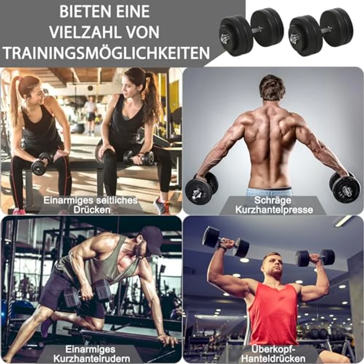 HOMCOM Hantelset 2er Kurzhanteln, 50 kg Kurzhantel Set mit 2 Kurzhantelstangen, 12 Gewichten & 4 Sternverschlüsse, für Krafttraining, Fitness, Stahl, Schwarz – Bild 4